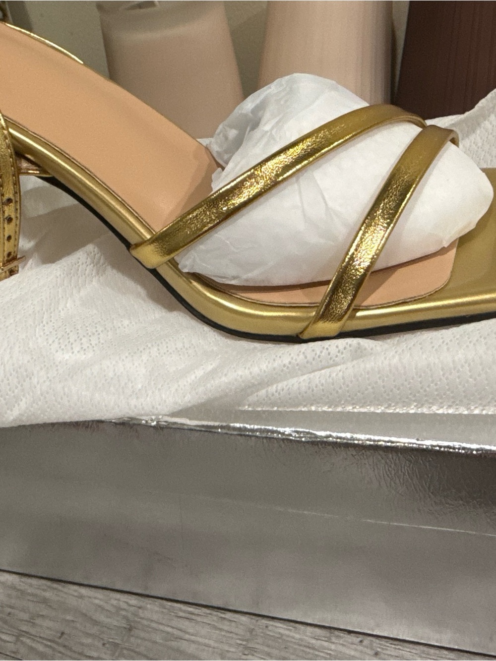 Gold Strappy Square-Toe Women’s Sandal - Picture 2 of 4